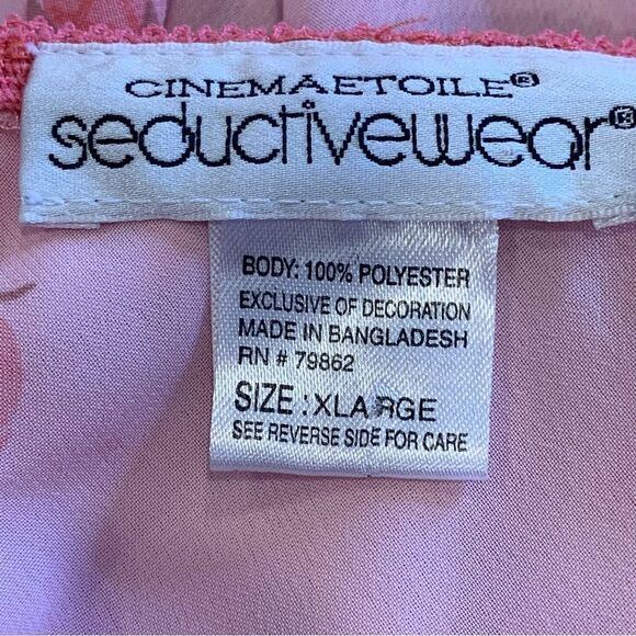 90s Cinema Etoile Pink Rose Print Ruffled Trim Babydoll Size XL - Picture 6 of 9
